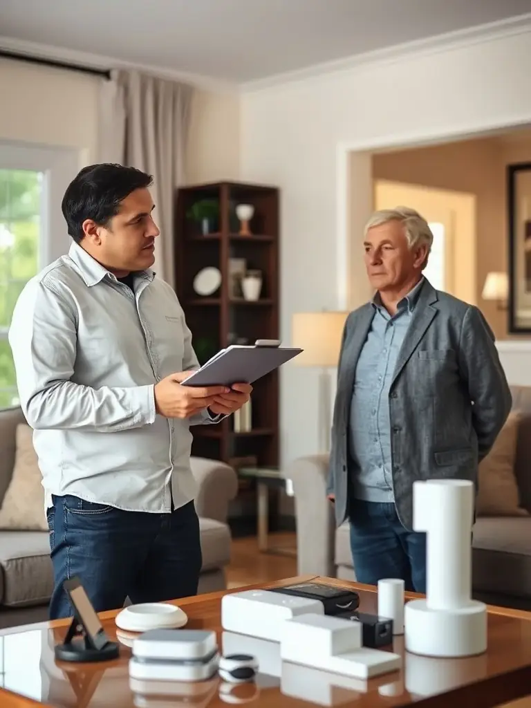 A consultant explaining security strategies to a homeowner.