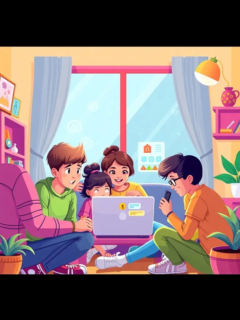 A family watching a training video on a laptop together.