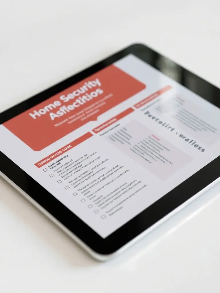 A close-up of a tablet showing a checklist for home security assessments.