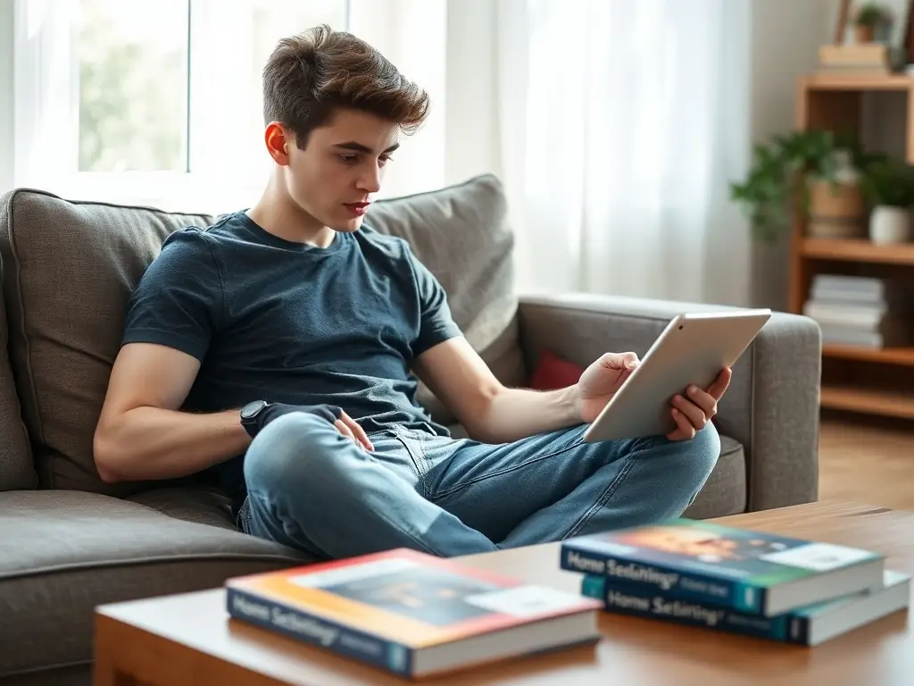 A person watching a home security training video on a tablet.