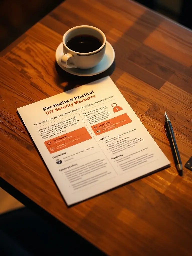 A printed guide with step-by-step instructions for DIY security measures on a table.