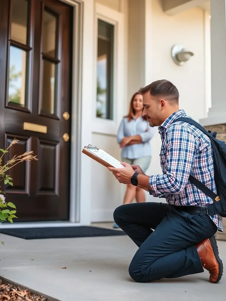 A consultant assessing a home's security with a clipboard.